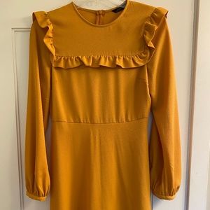 Zara Mustard Long Sleeve Ruffle Women's Dress